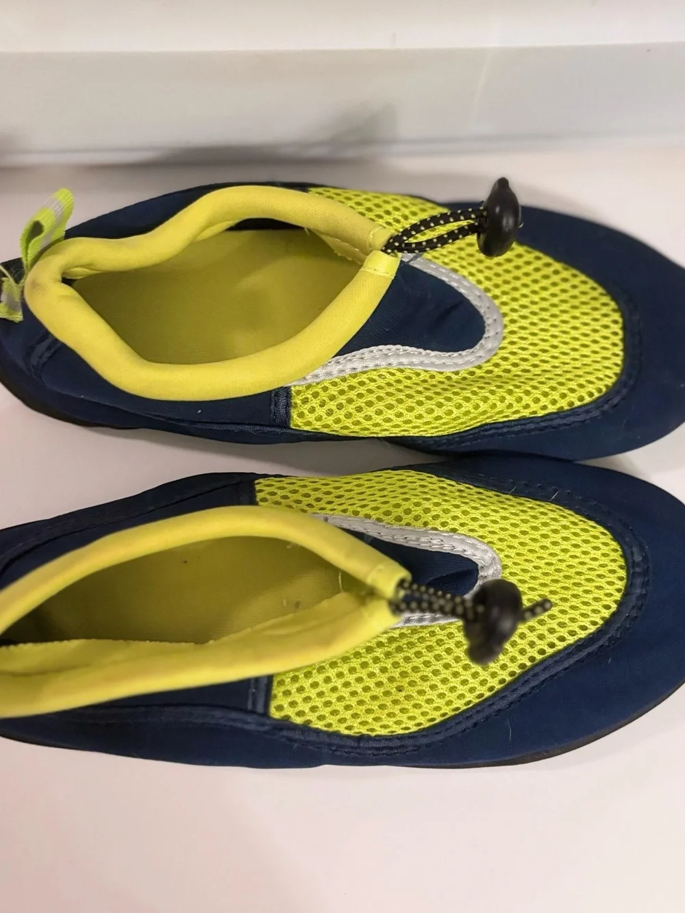 west loop Neon Yellow and Navy Kids Water Shoes with Bungee Toggle